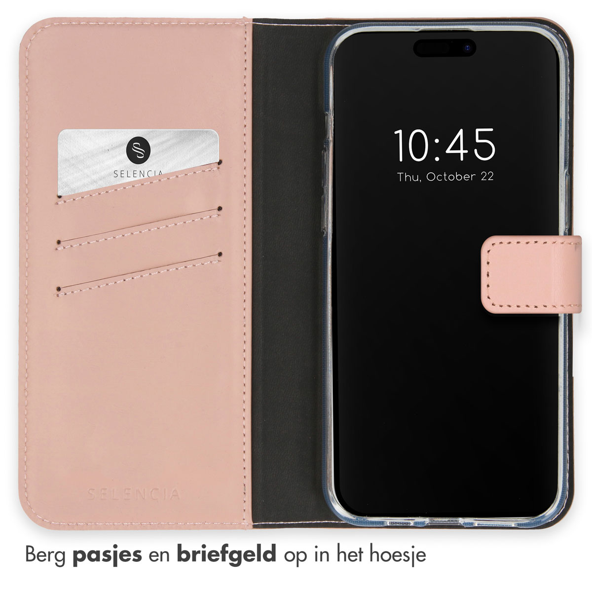 Selencia Echt Lederen Bookcase Apple iPhone 15 Pro Max - Dusty Pink