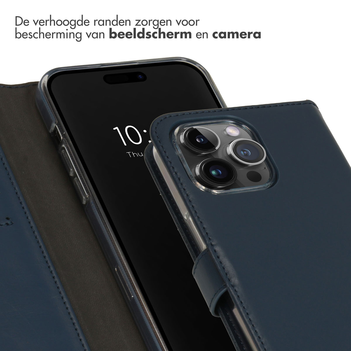 Selencia Echt Lederen Bookcase Apple iPhone 15 Pro Max - Blauw