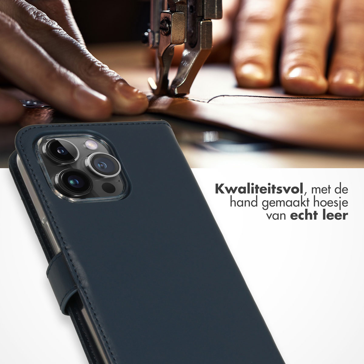 Selencia Echt Lederen Bookcase Apple iPhone 15 Pro Max - Blauw