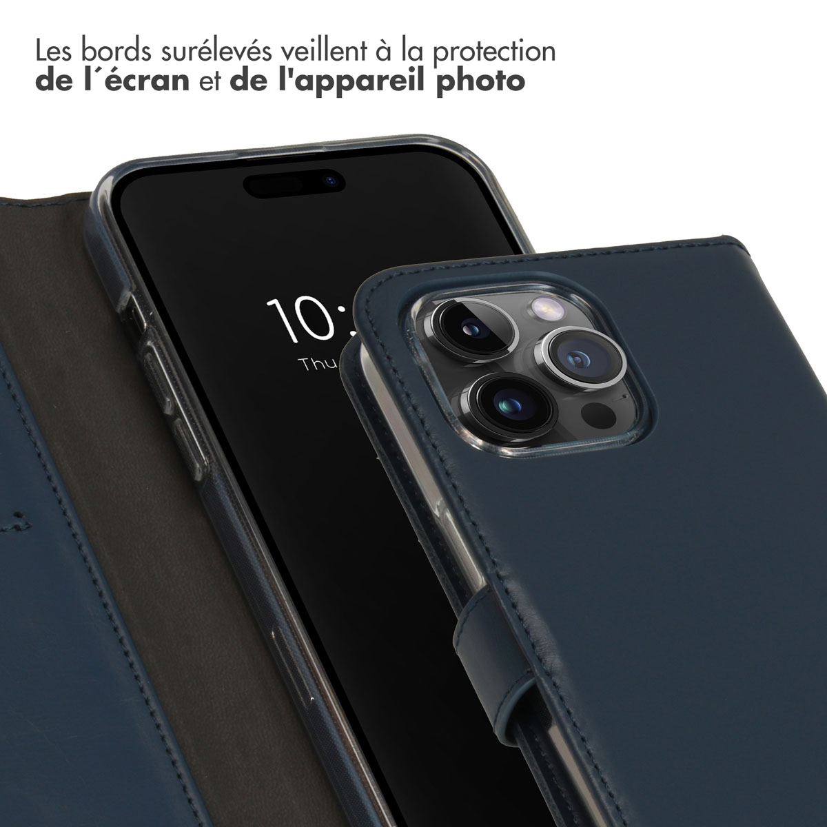 Selencia Echt Lederen Bookcase Apple iPhone 15 Pro Max - Blauw
