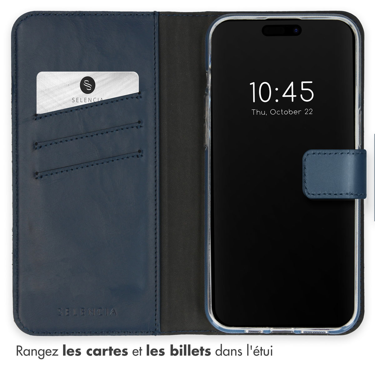Selencia Echt Lederen Bookcase Apple iPhone 15 Pro Max - Blauw