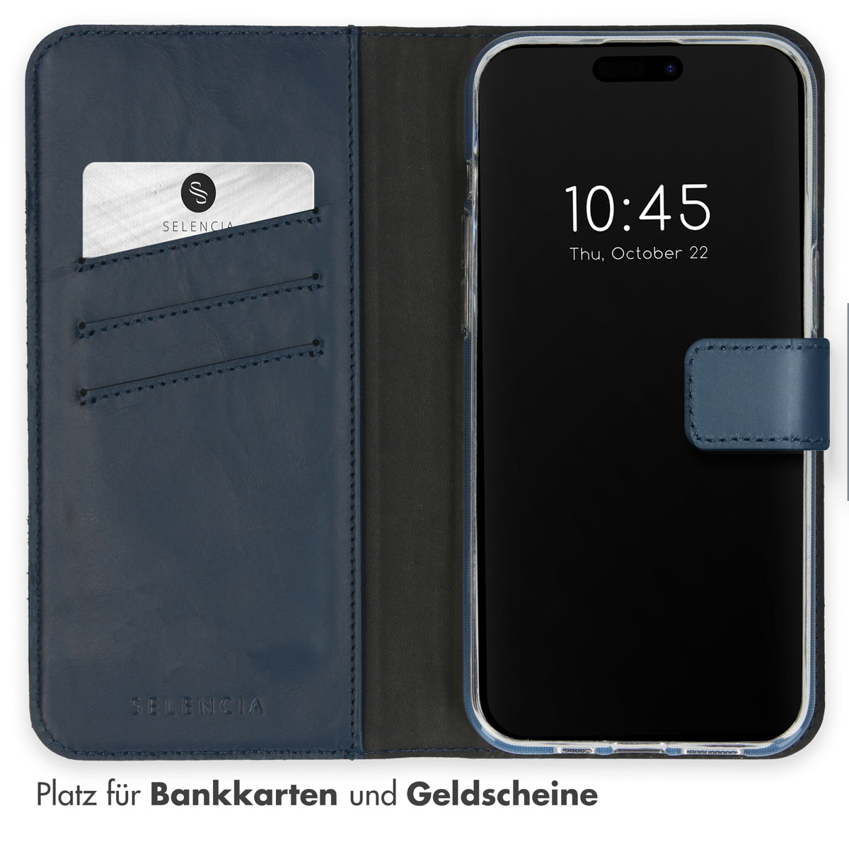 Selencia Echt Lederen Bookcase Apple iPhone 15 Pro Max - Blauw