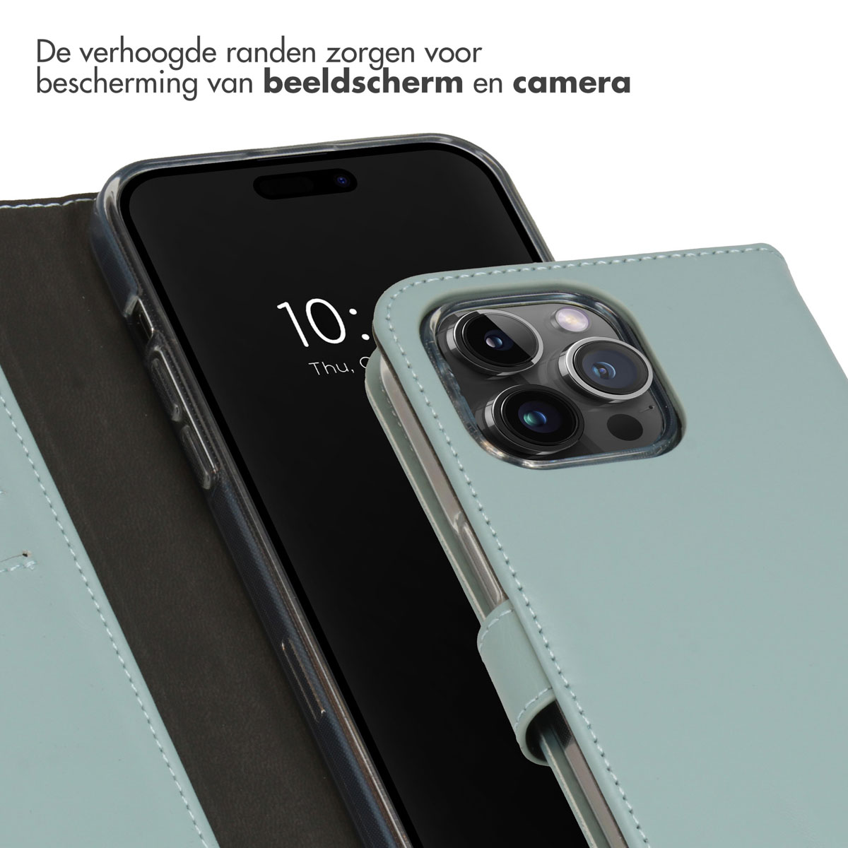 Selencia Echt Lederen Bookcase Apple iPhone 15 Pro Max - Air Blue