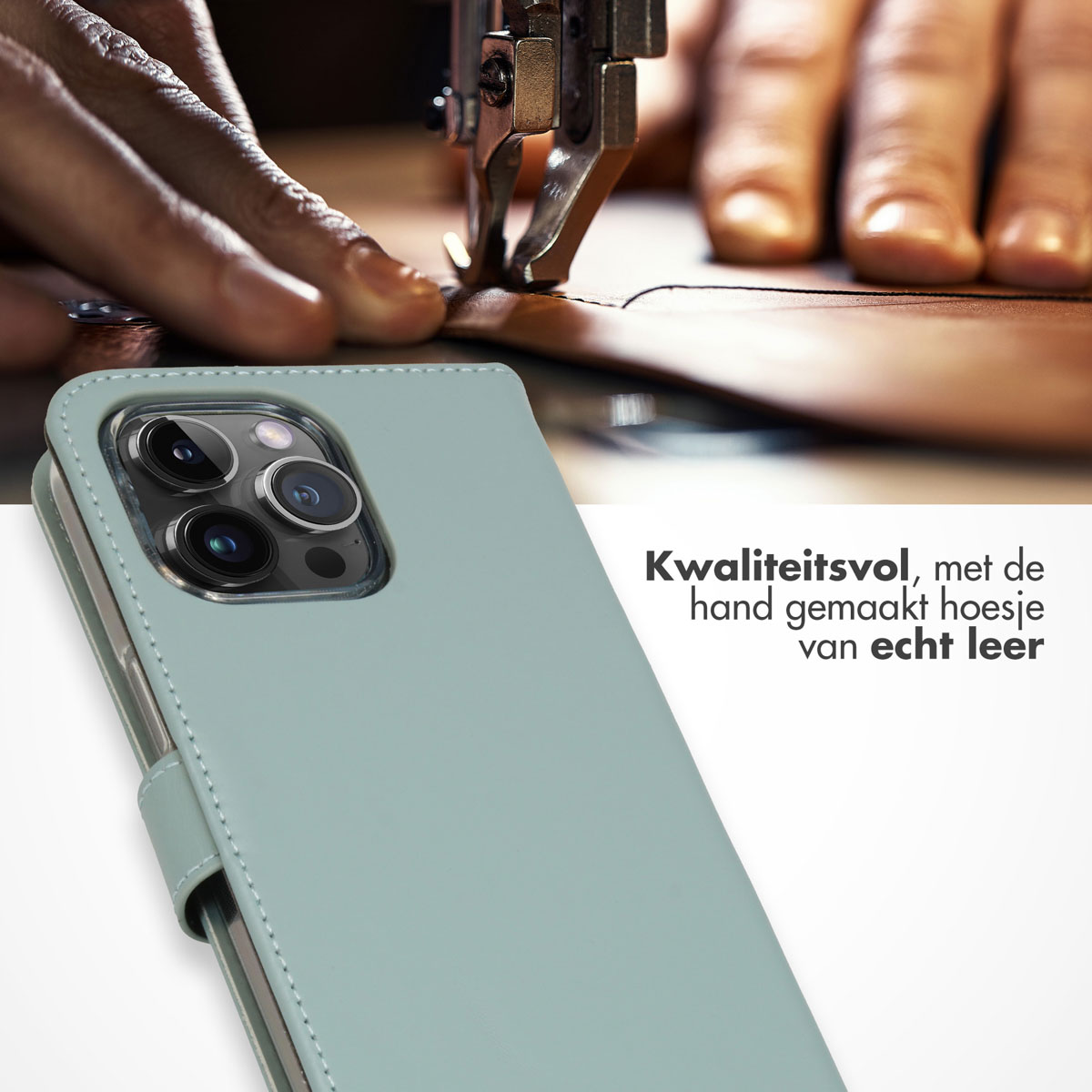 Selencia Echt Lederen Bookcase Apple iPhone 15 Pro Max - Air Blue