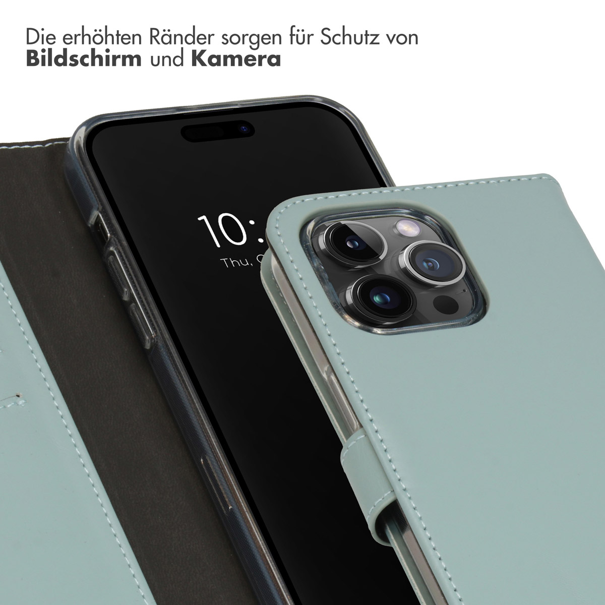 Selencia Echt Lederen Bookcase Apple iPhone 15 Pro Max - Air Blue