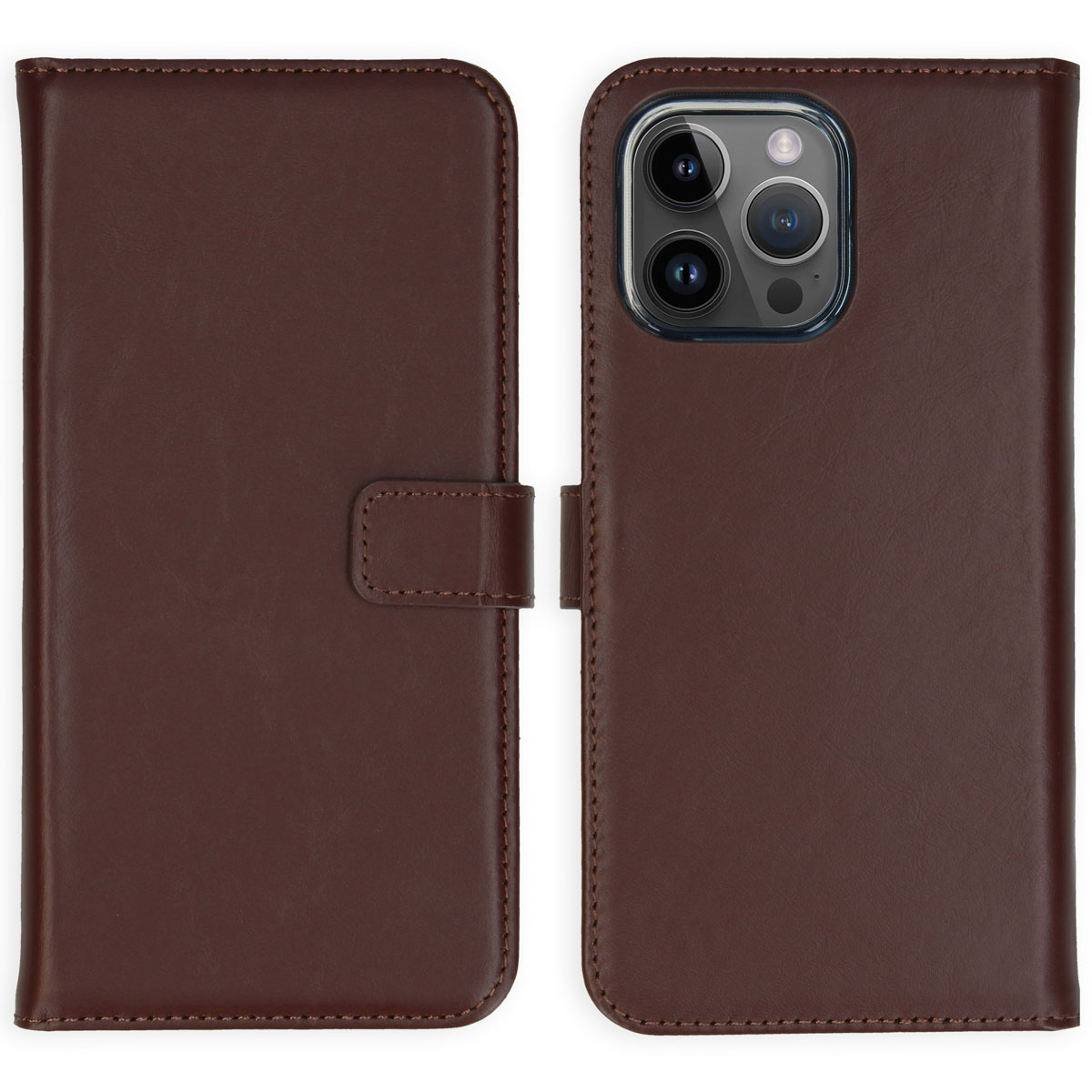 Selencia Echt Lederen Bookcase Apple iPhone 15 Pro Max - Bruin