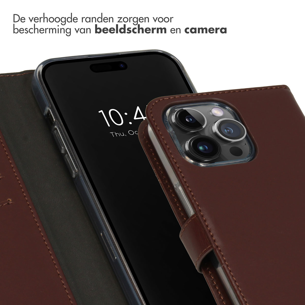 Selencia Echt Lederen Bookcase Apple iPhone 15 Pro Max - Bruin