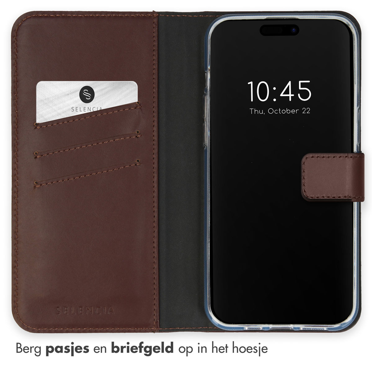Selencia Echt Lederen Bookcase Apple iPhone 15 Pro Max - Bruin