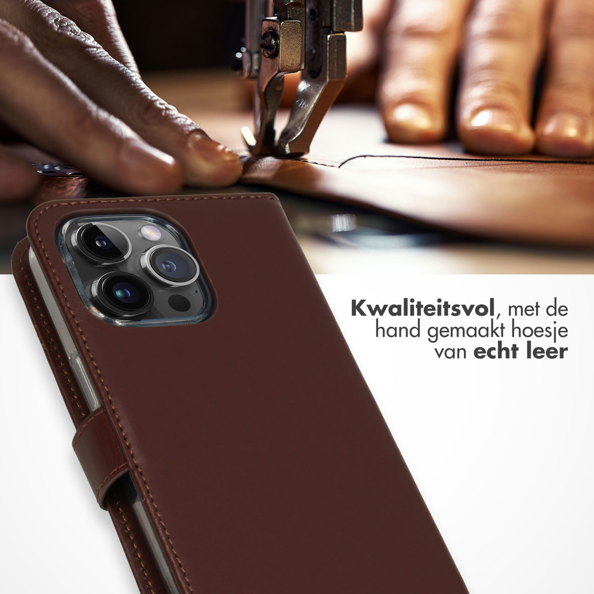 Selencia Echt Lederen Bookcase Apple iPhone 15 Pro Max - Bruin