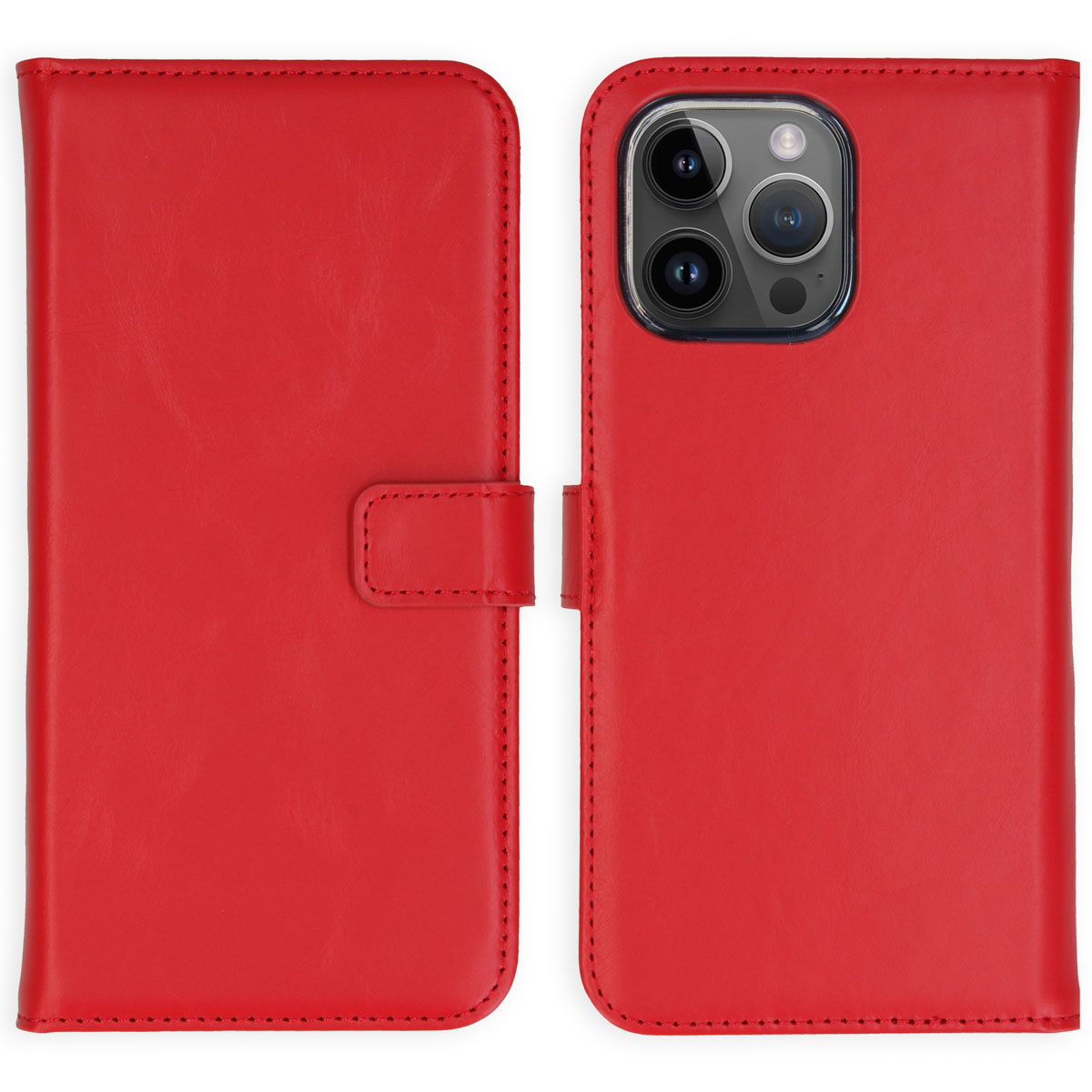 Selencia Echt Lederen Bookcase Apple iPhone 15 Pro Max - Rood