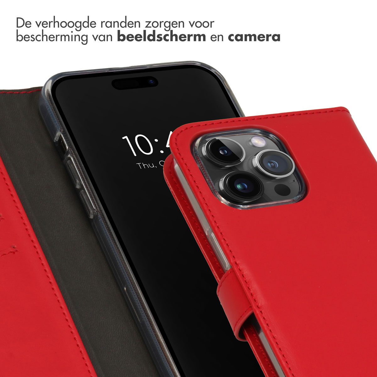 Selencia Echt Lederen Bookcase Apple iPhone 15 Pro Max - Rood