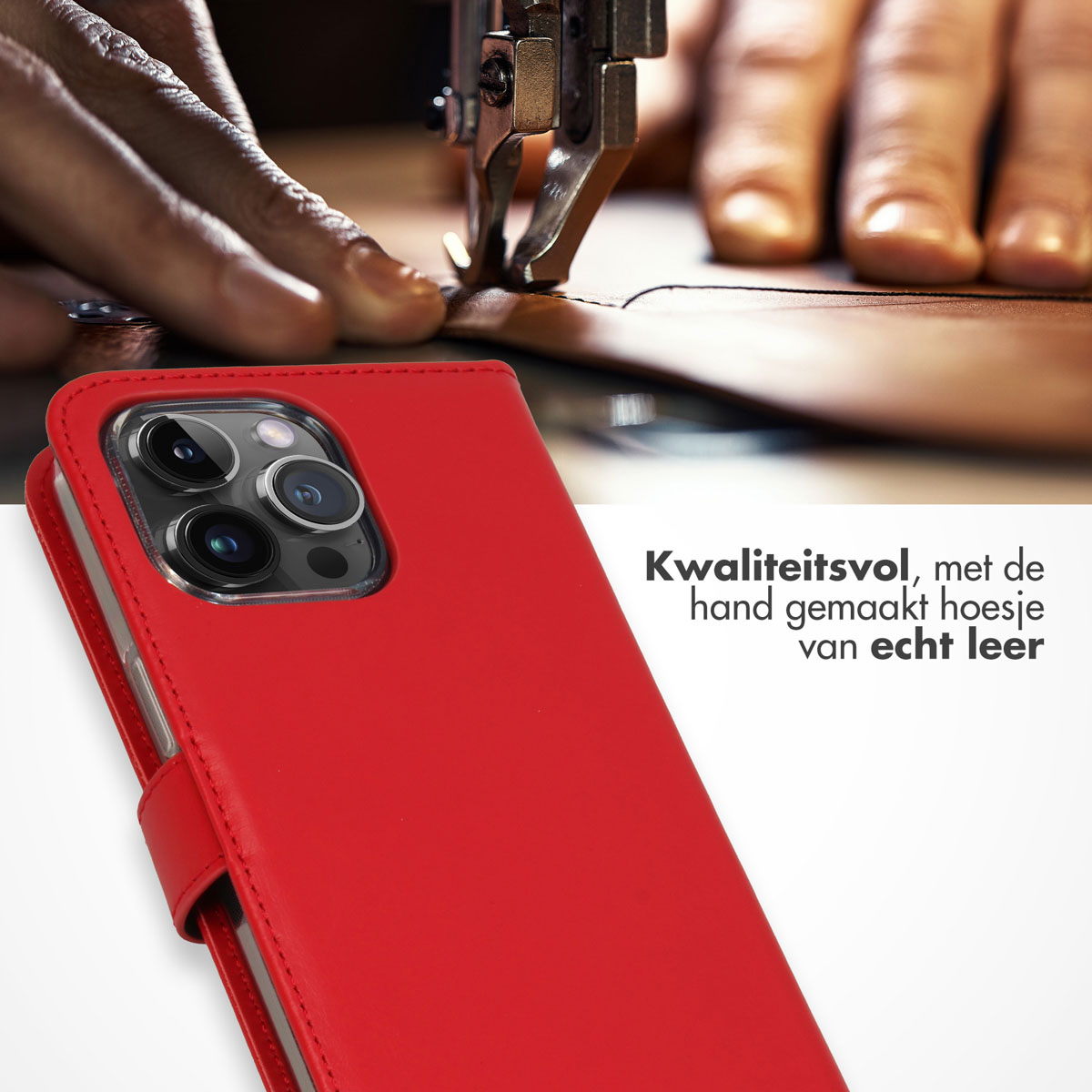 Selencia Echt Lederen Bookcase Apple iPhone 15 Pro Max - Rood