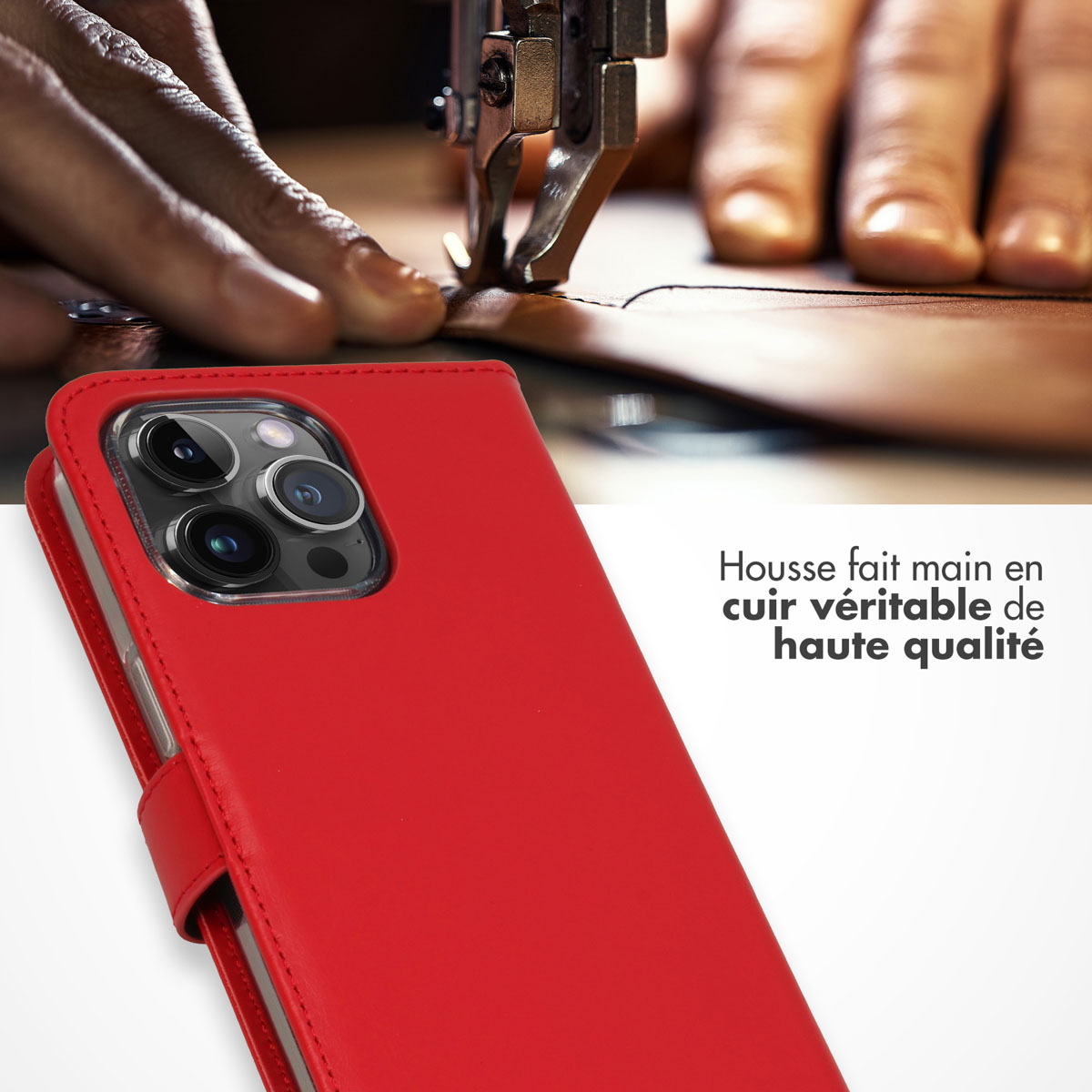 Selencia Echt Lederen Bookcase Apple iPhone 15 Pro Max - Rood