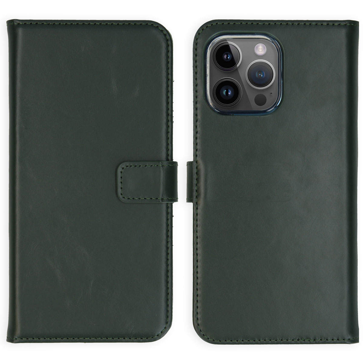 Selencia Echt Lederen Bookcase Apple iPhone 15 Pro Max - Groen