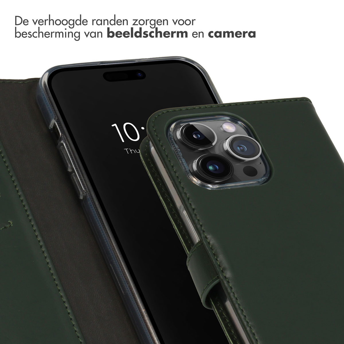Selencia Echt Lederen Bookcase Apple iPhone 15 Pro Max - Groen