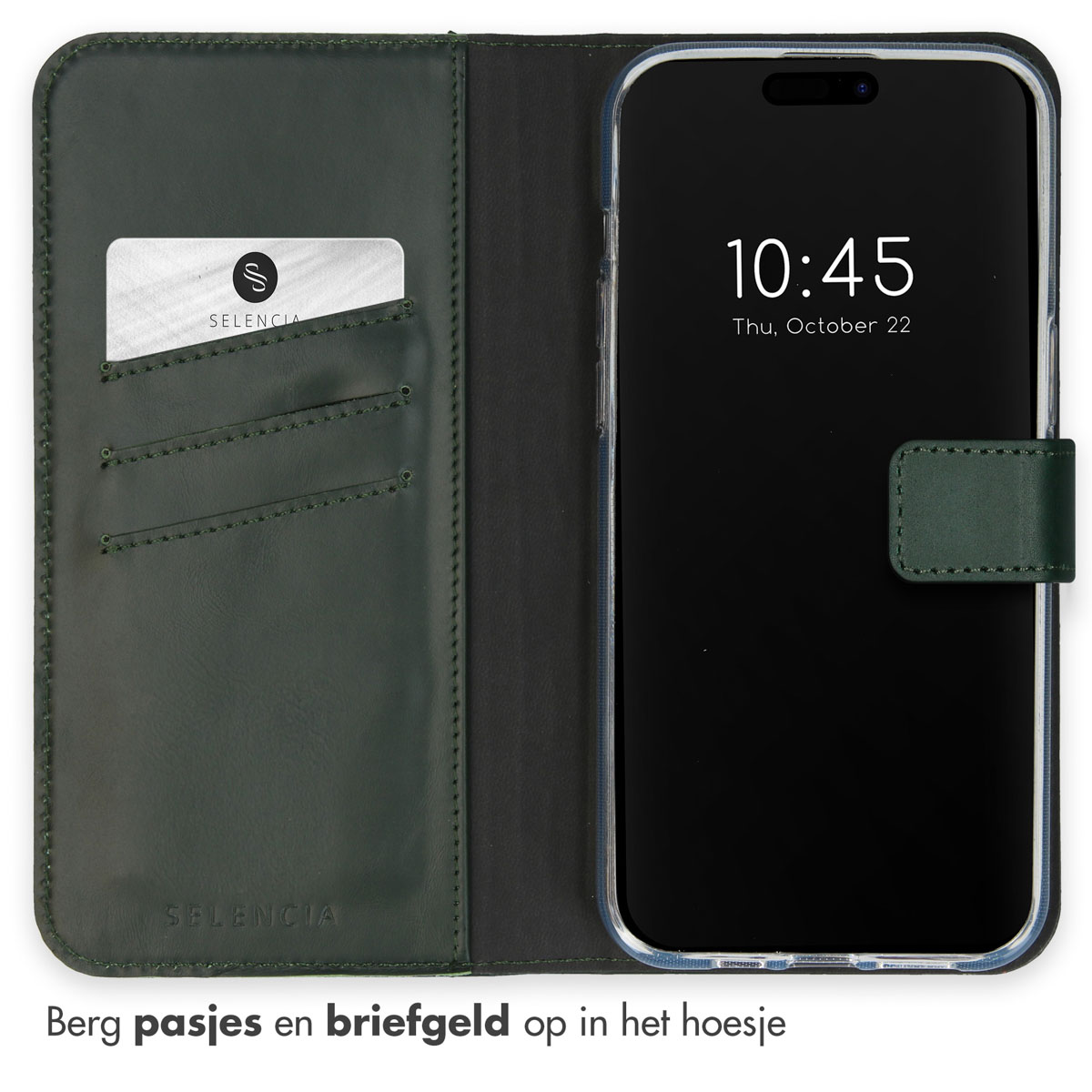 Selencia Echt Lederen Bookcase Apple iPhone 15 Pro Max - Groen