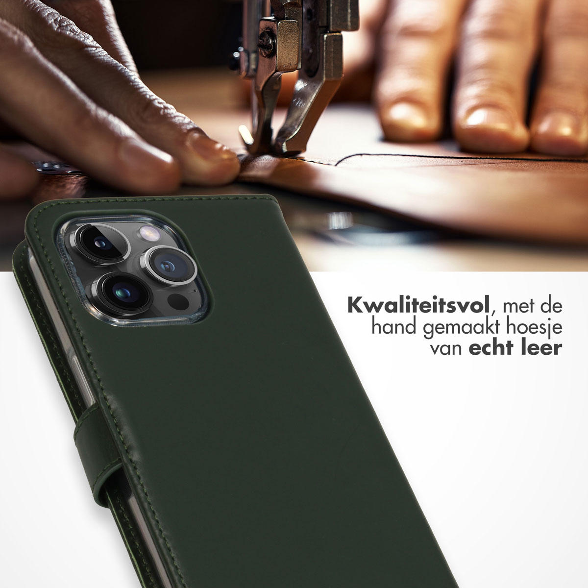 Selencia Echt Lederen Bookcase Apple iPhone 15 Pro Max - Groen