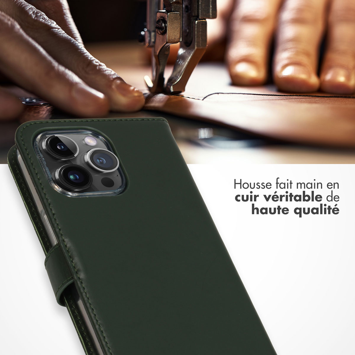 Selencia Echt Lederen Bookcase Apple iPhone 15 Pro Max - Groen