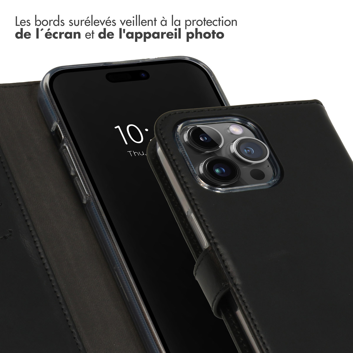 Selencia Echt Lederen Bookcase Apple iPhone 15 Pro Max - Zwart