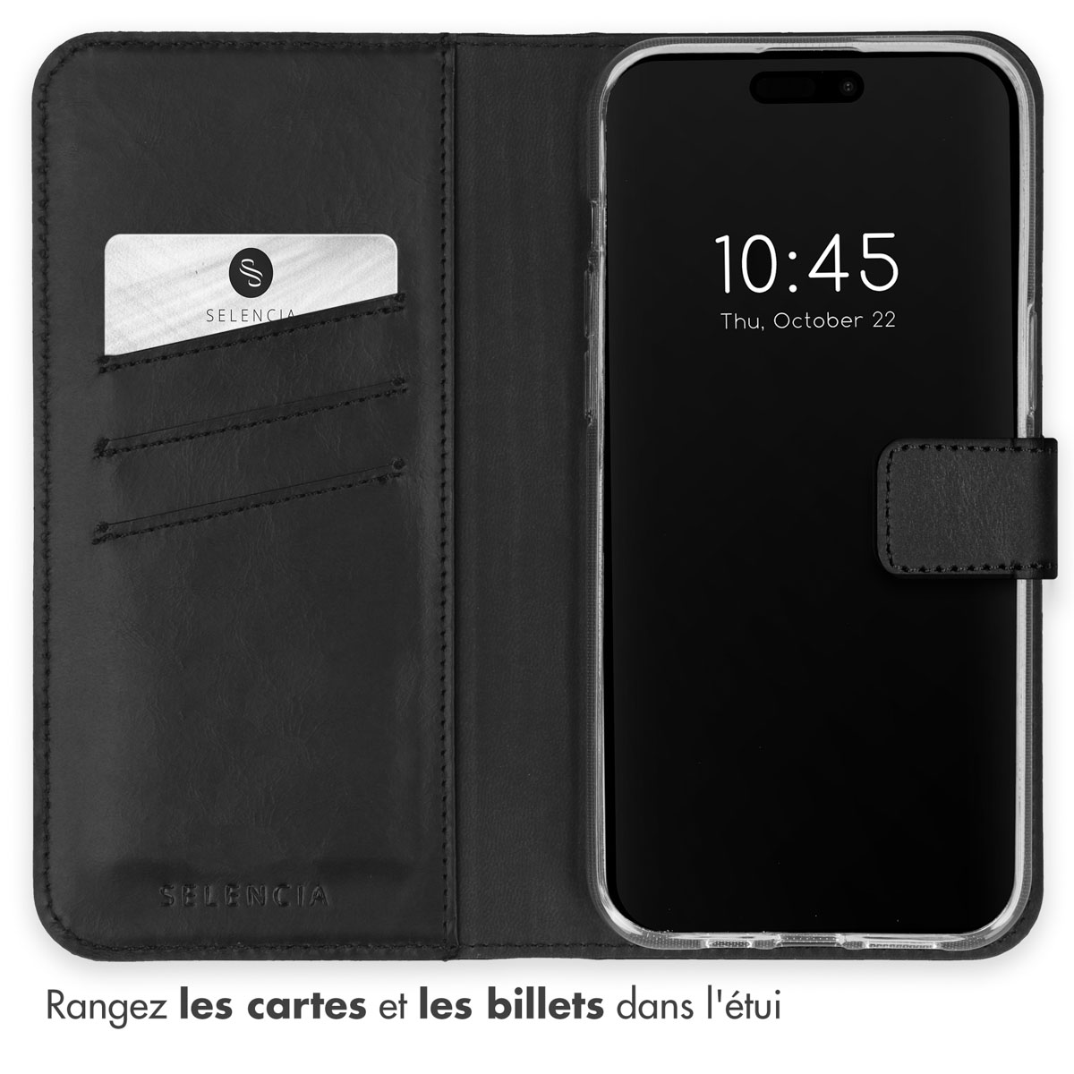 Selencia Echt Lederen Bookcase Apple iPhone 15 Pro Max - Zwart