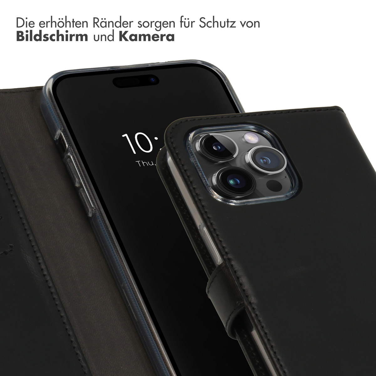 Selencia Echt Lederen Bookcase Apple iPhone 15 Pro Max - Zwart