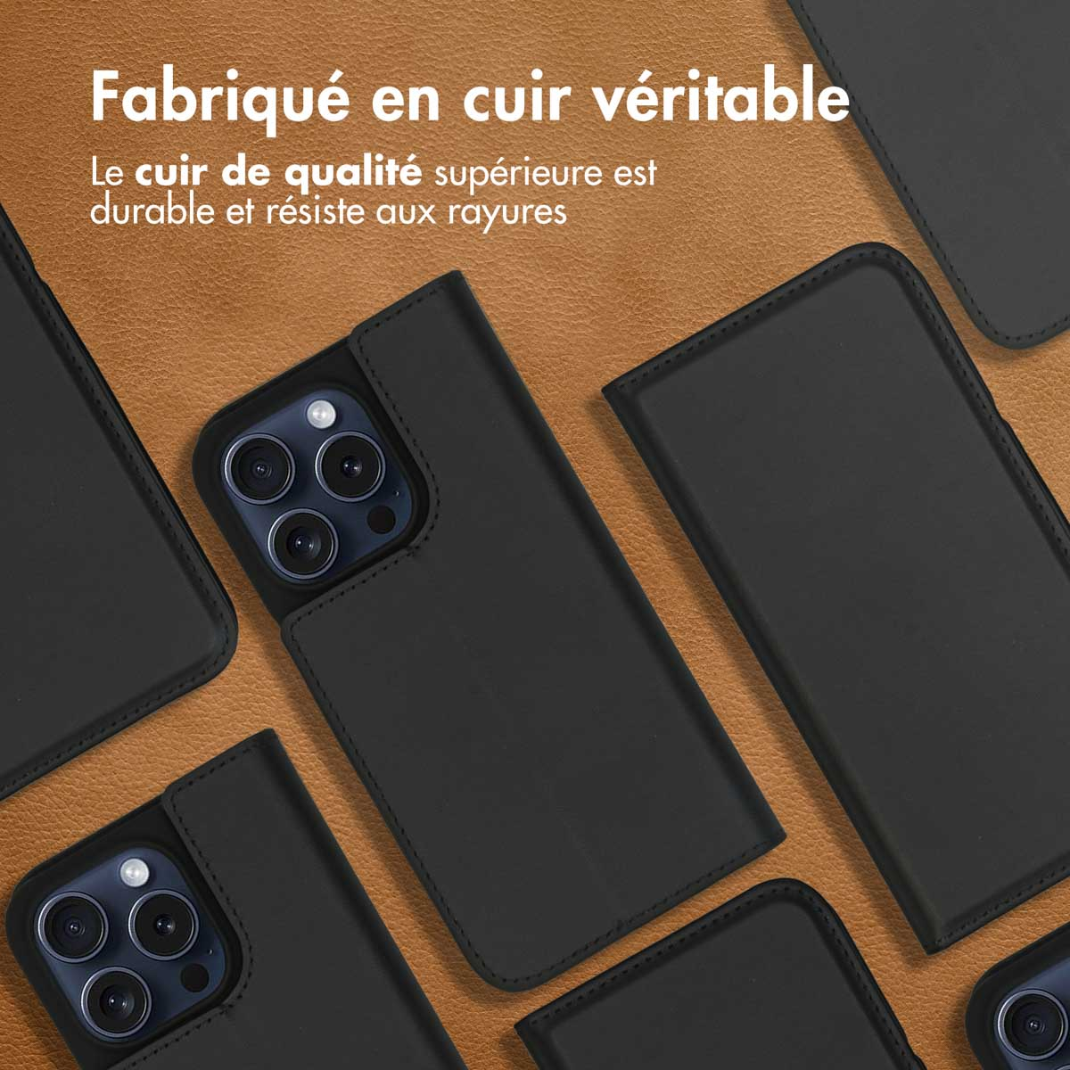 Accezz Premium Leather Slim Bookcase Apple iPhone 15 Pro - Zwart