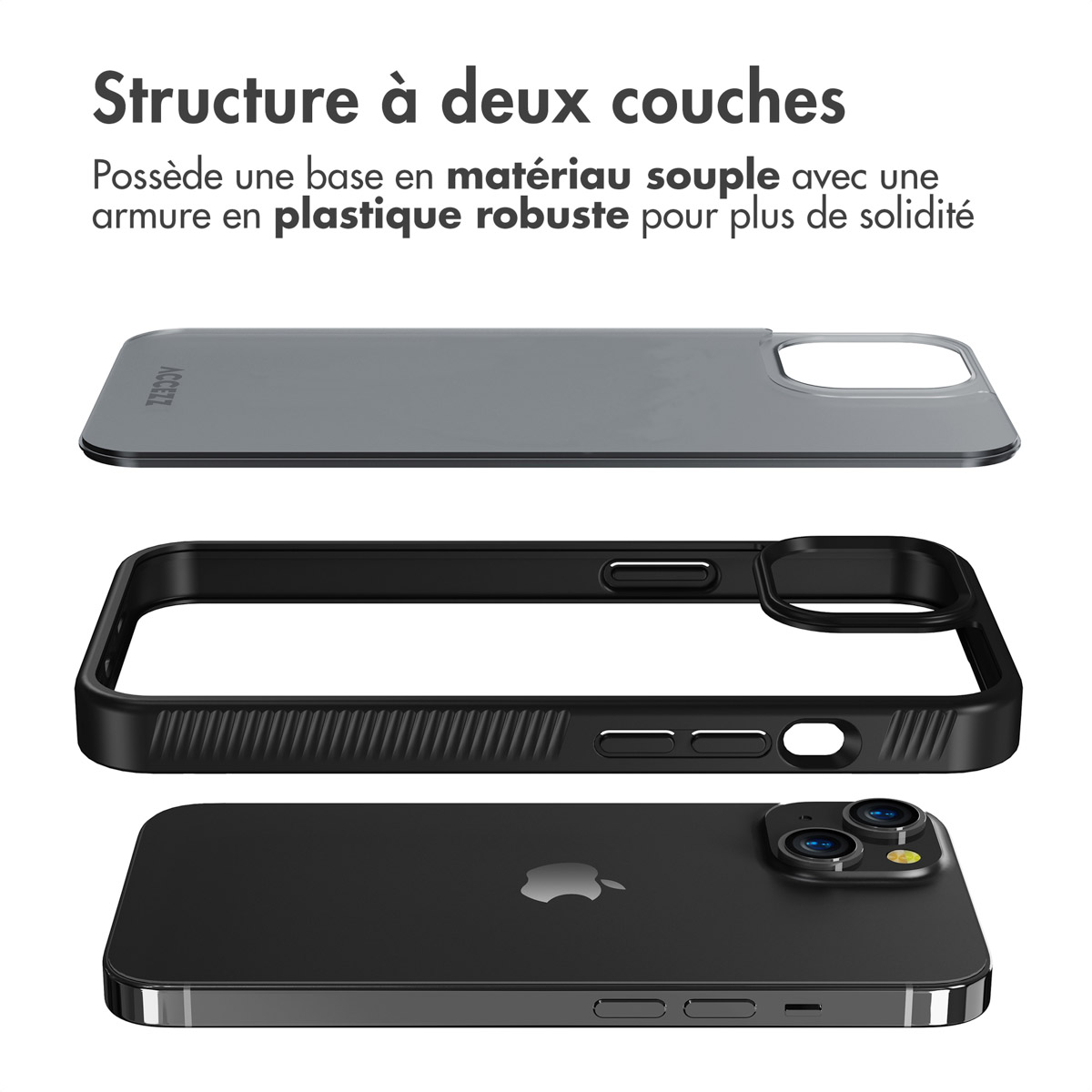 Accezz Rugged Frosted Backcover Apple iPhone 14 - Zwart