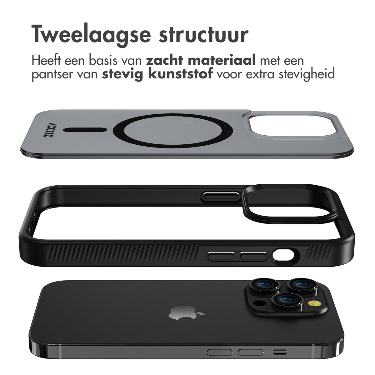 Accezz Rugged Frosted MagSafe Backcover iPhone 14 Pro - Zwart