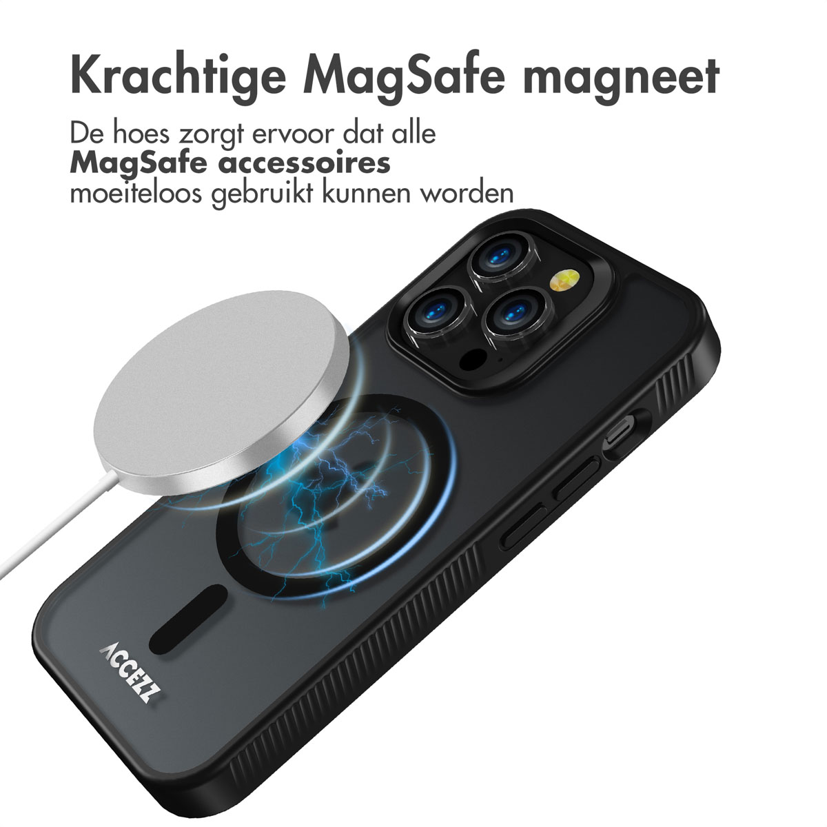 Accezz Rugged Frosted MagSafe Backcover iPhone 14 Pro - Zwart