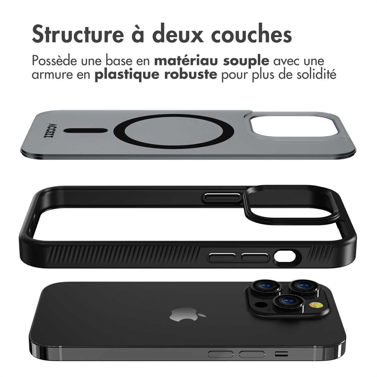 Accezz Rugged Frosted MagSafe Backcover iPhone 14 Pro - Zwart