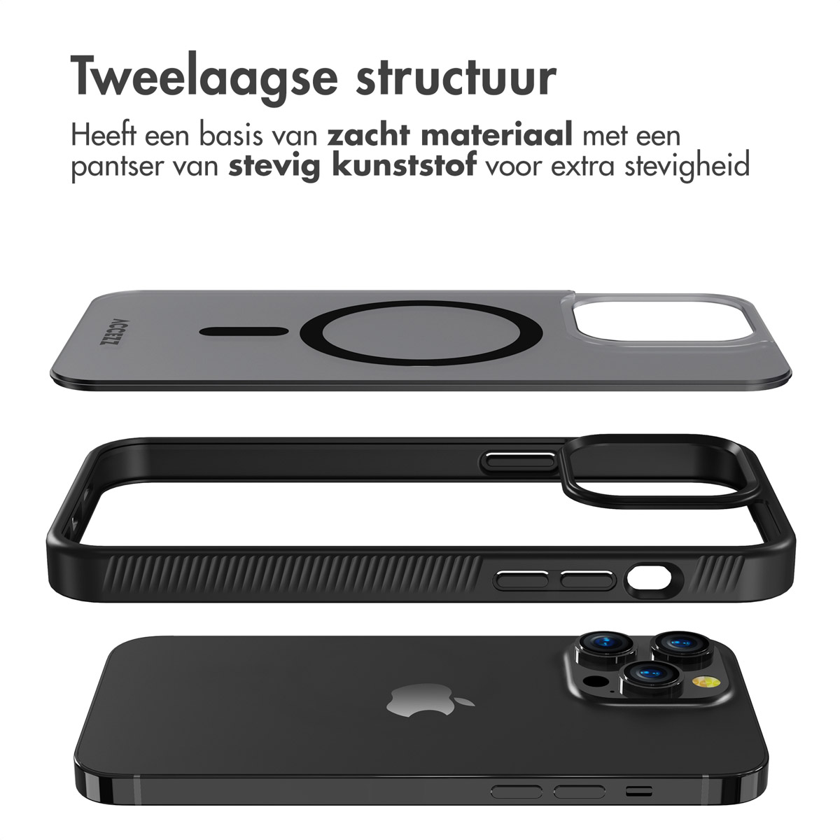Accezz Rugged Frosted MagSafe Backcover iPhone 14 Pro Max - Zwart