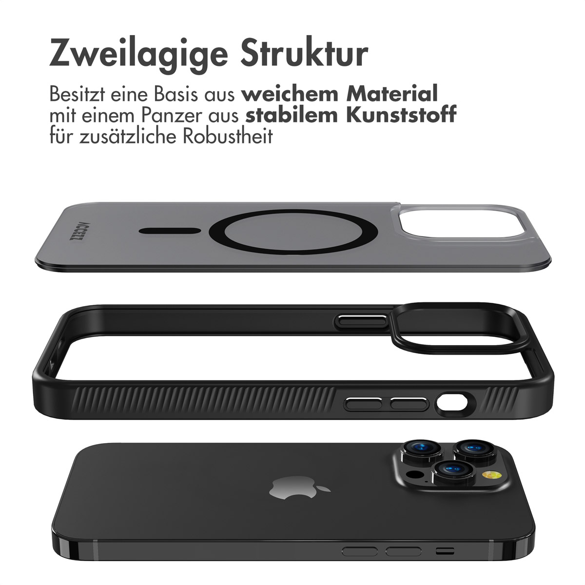 Accezz Rugged Frosted MagSafe Backcover iPhone 14 Pro Max - Zwart