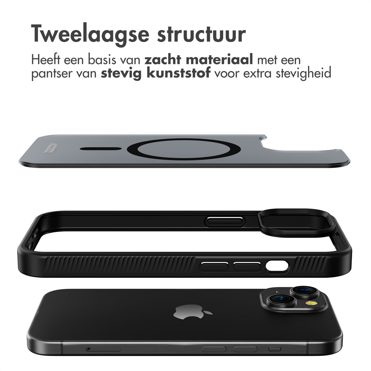 Accezz Rugged Frosted MagSafe Backcover iPhone 15 - Zwart