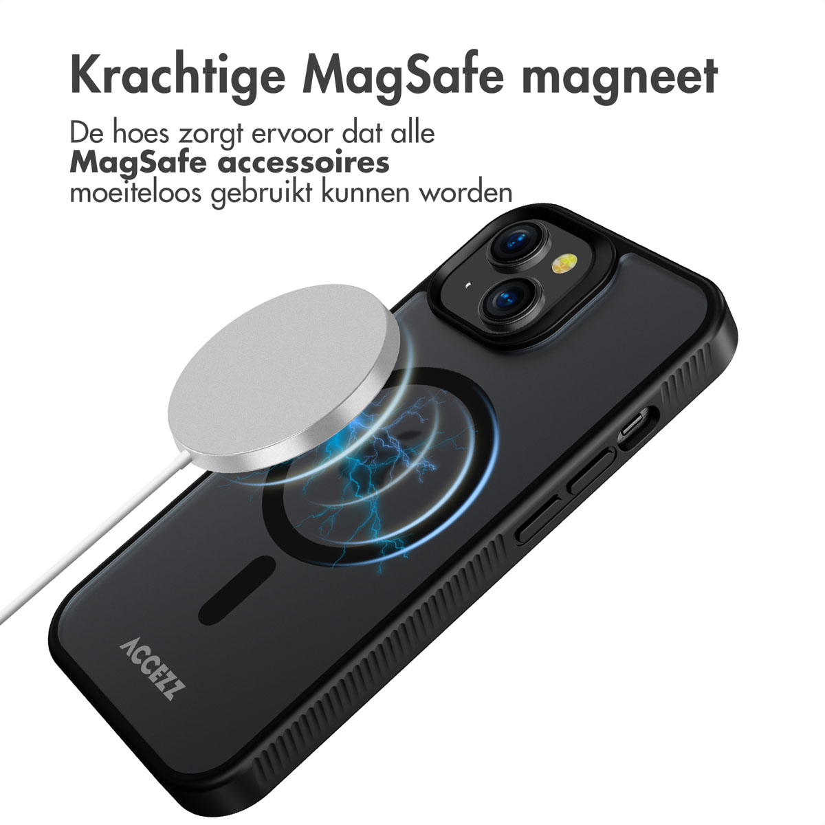 Accezz Rugged Frosted MagSafe Backcover iPhone 15 - Zwart