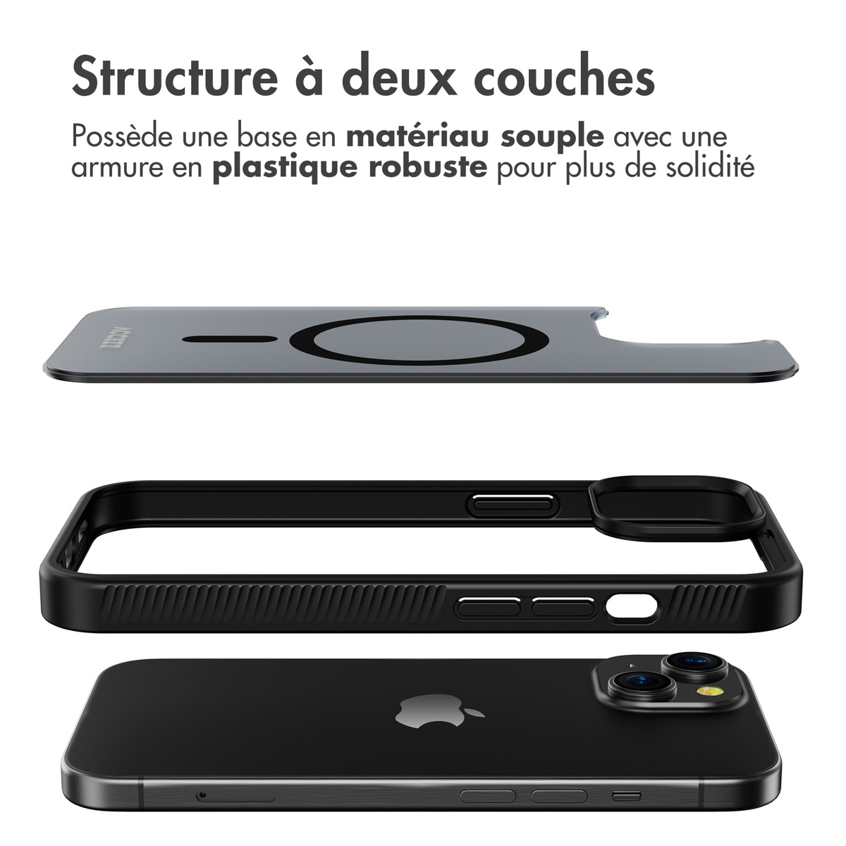 Accezz Rugged Frosted MagSafe Backcover iPhone 15 - Zwart