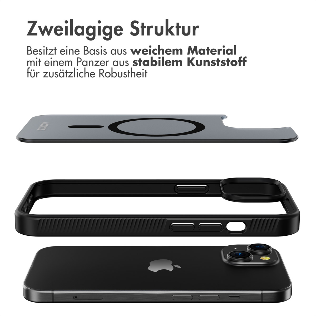 Accezz Rugged Frosted MagSafe Backcover iPhone 15 - Zwart