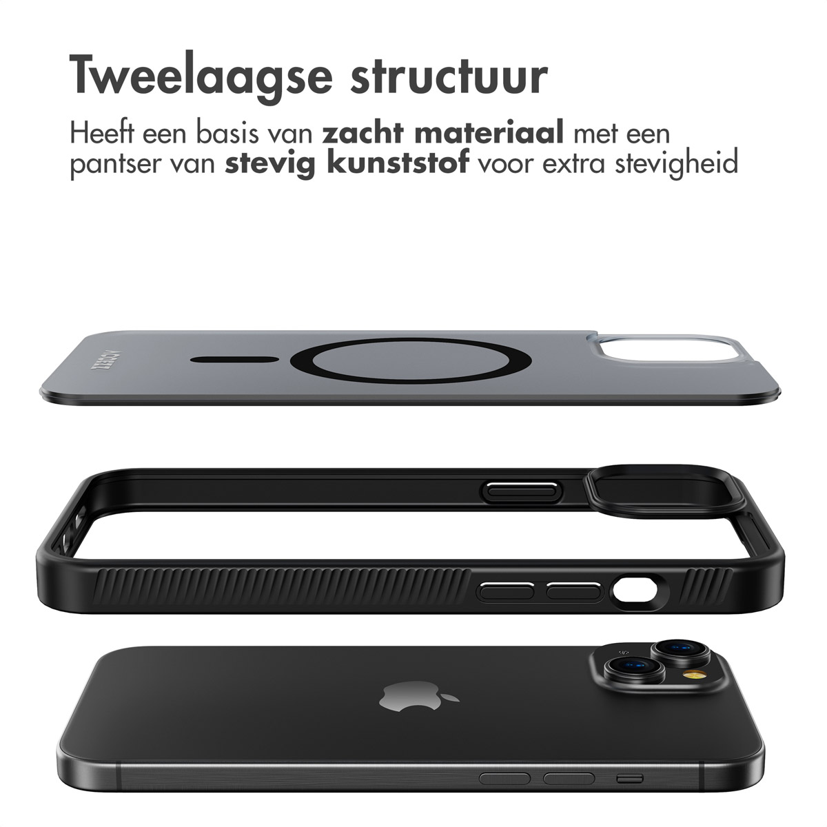 Accezz Rugged Frosted MagSafe Backcover iPhone 15 Plus - Zwart