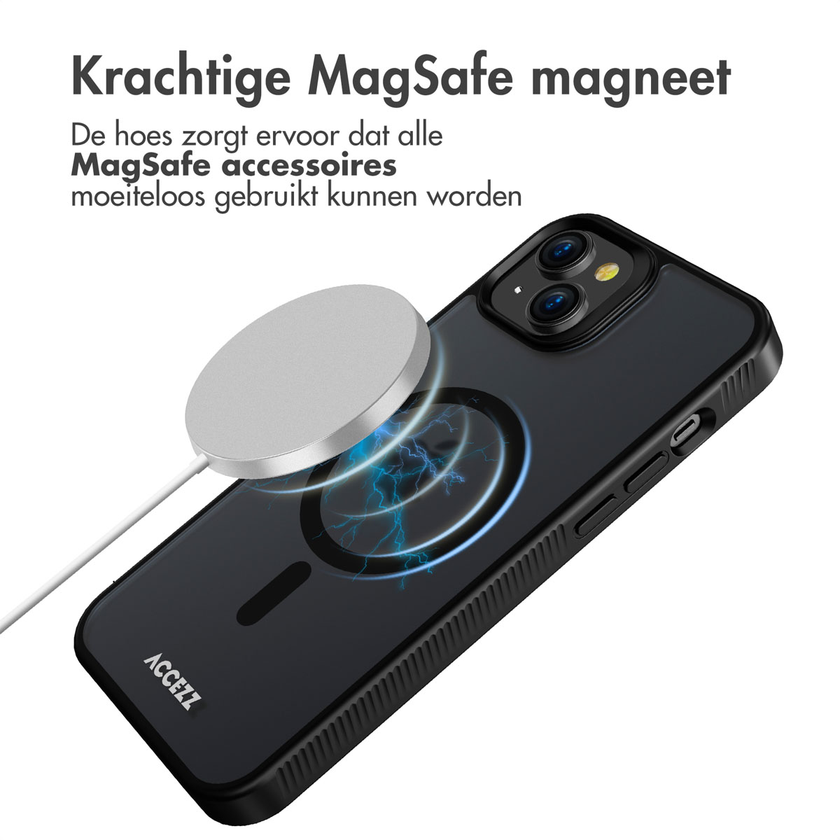 Accezz Rugged Frosted MagSafe Backcover iPhone 15 Plus - Zwart