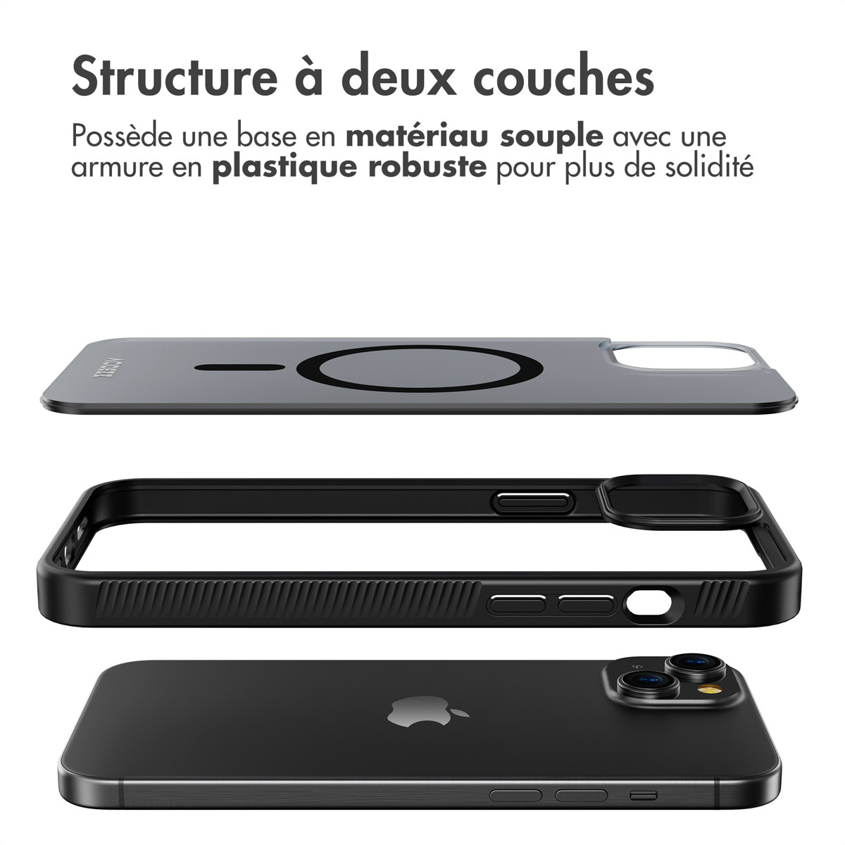 Accezz Rugged Frosted MagSafe Backcover iPhone 15 Plus - Zwart