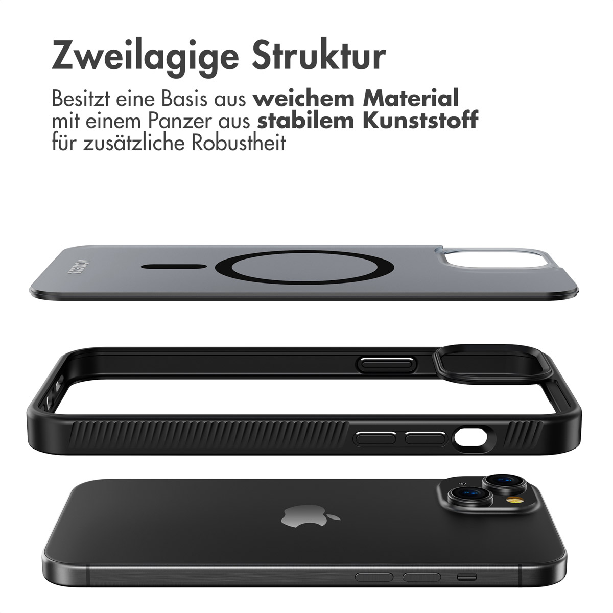 Accezz Rugged Frosted MagSafe Backcover iPhone 15 Plus - Zwart