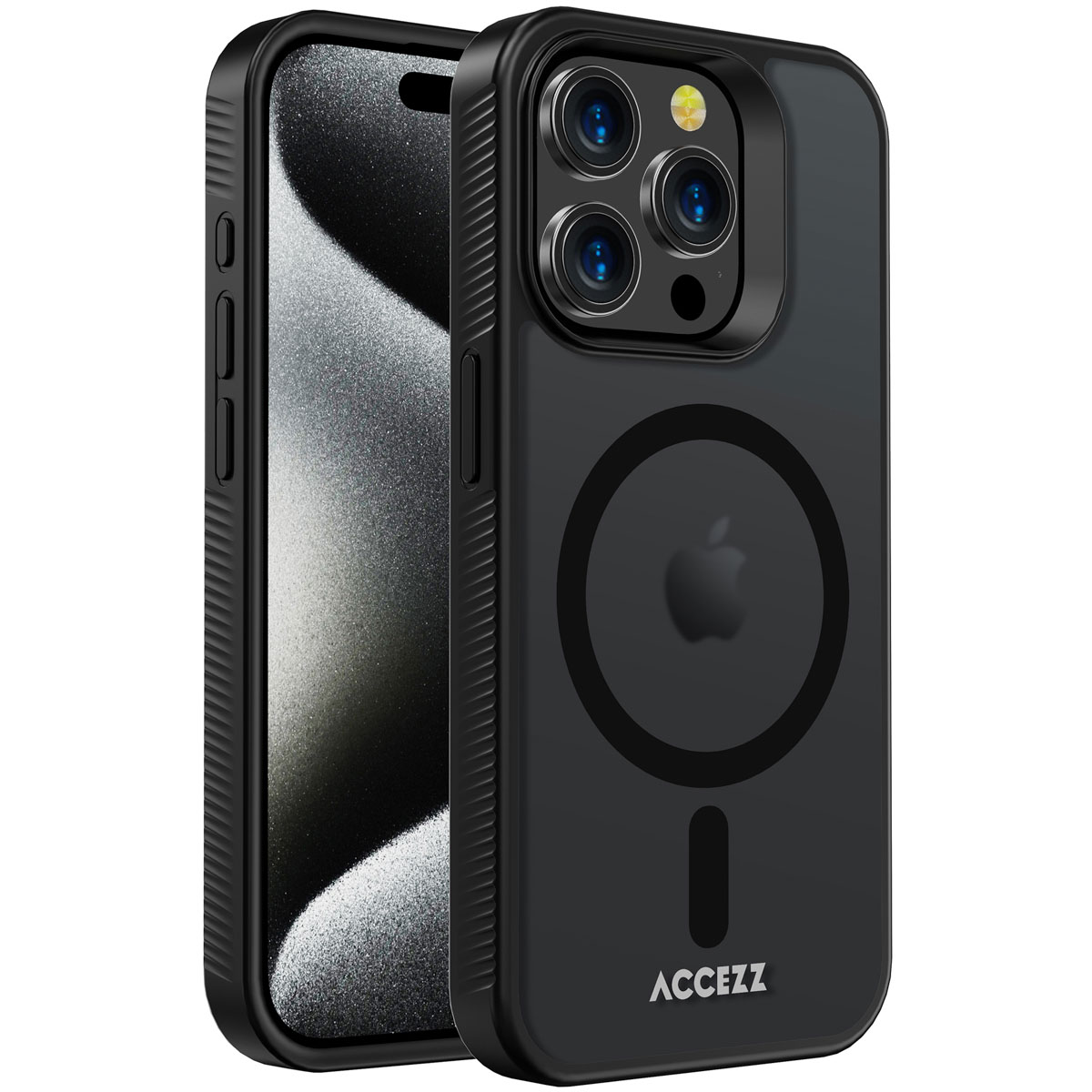 Accezz Rugged Frosted MagSafe Backcover iPhone 15 Pro - Zwart