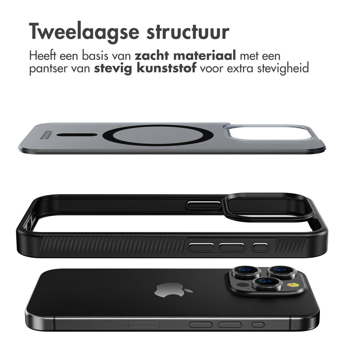 Accezz Rugged Frosted MagSafe Backcover iPhone 15 Pro - Zwart