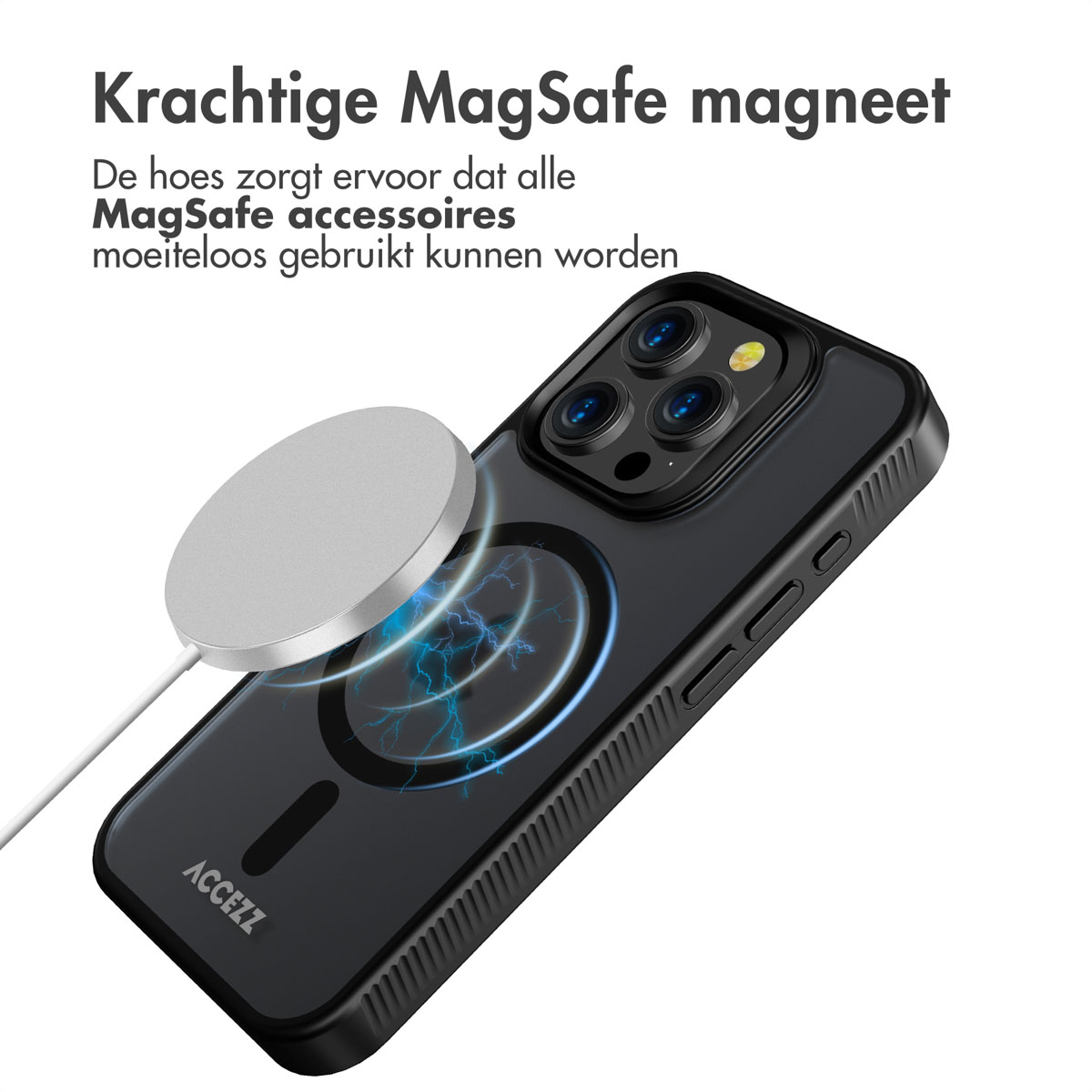 Accezz Rugged Frosted MagSafe Backcover iPhone 15 Pro - Zwart
