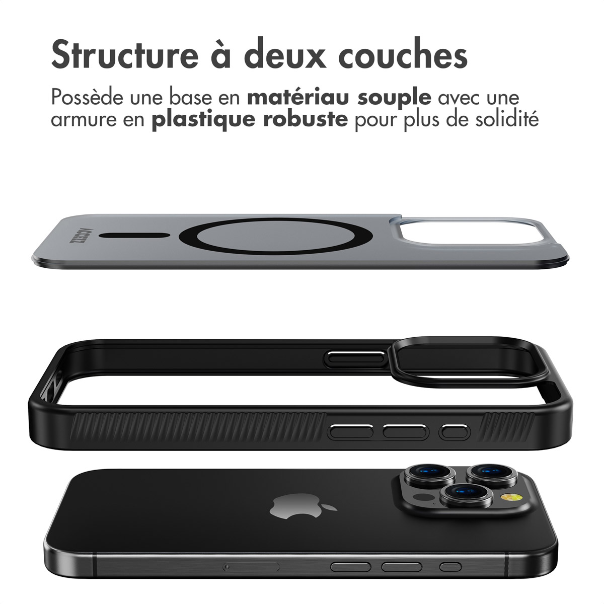 Accezz Rugged Frosted MagSafe Backcover iPhone 15 Pro - Zwart
