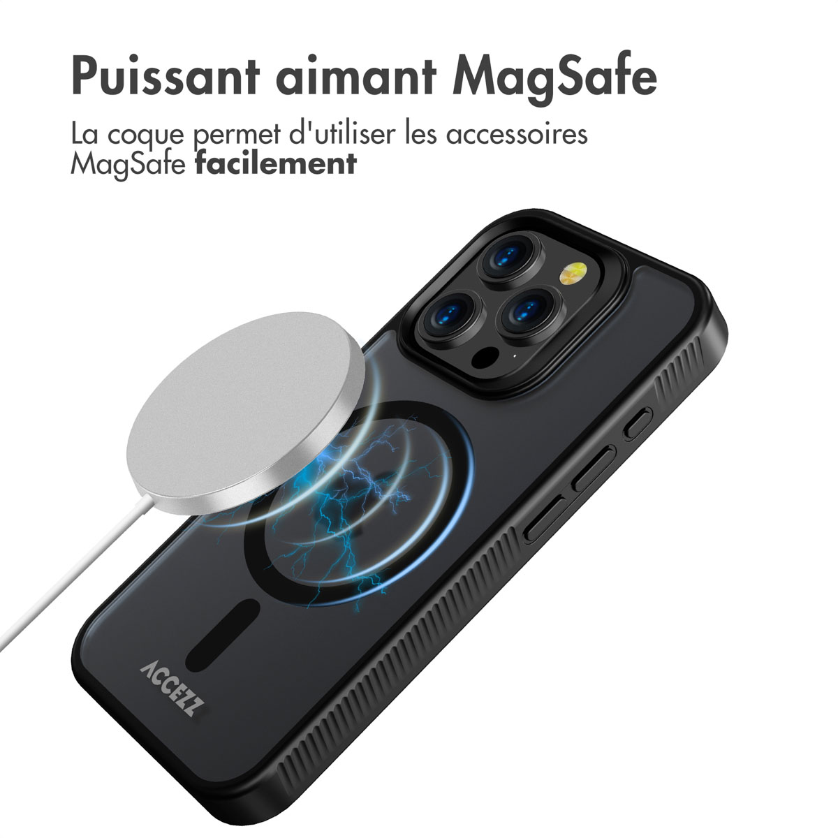 Accezz Rugged Frosted MagSafe Backcover iPhone 15 Pro - Zwart
