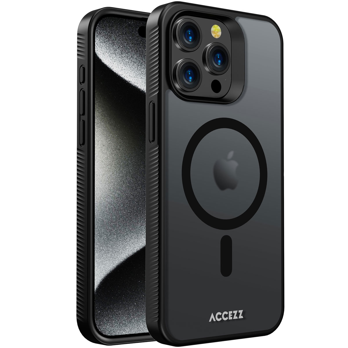 Accezz Rugged Frosted MagSafe Backcover iPhone 15 Pro Max - Zwart
