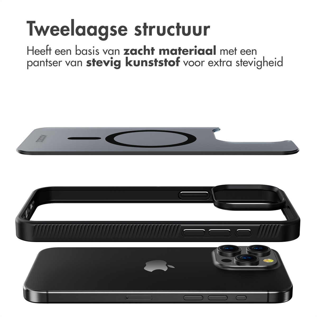 Accezz Rugged Frosted MagSafe Backcover iPhone 15 Pro Max - Zwart