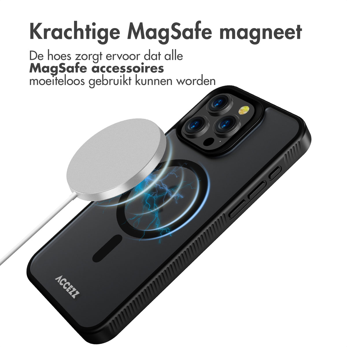 Accezz Rugged Frosted MagSafe Backcover iPhone 15 Pro Max - Zwart