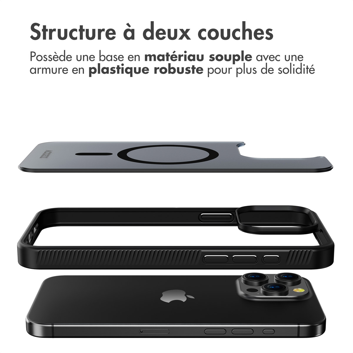 Accezz Rugged Frosted MagSafe Backcover iPhone 15 Pro Max - Zwart