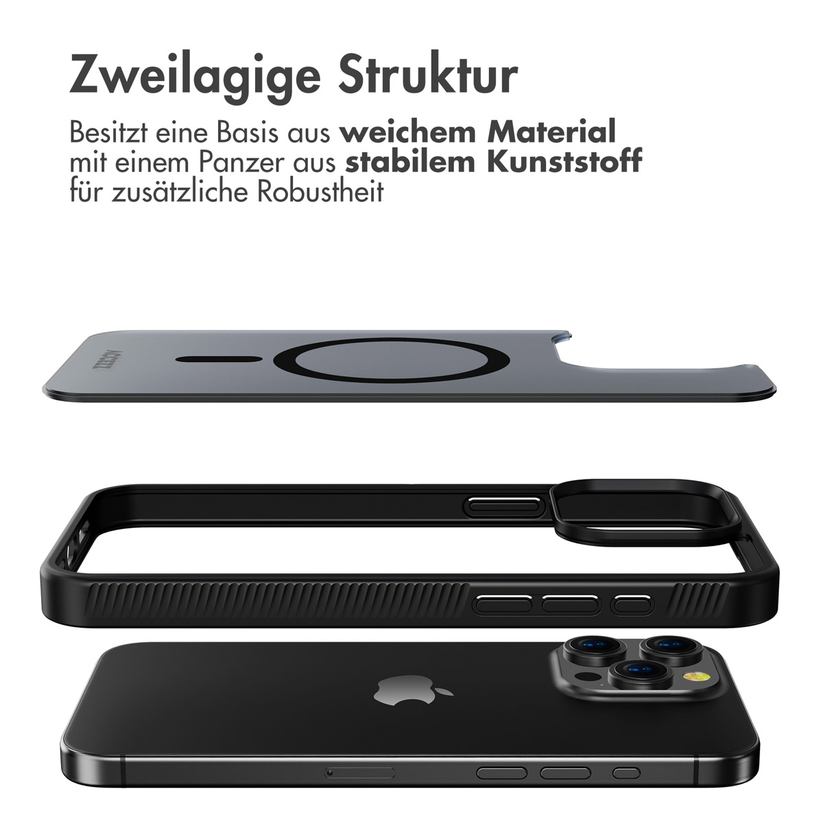 Accezz Rugged Frosted MagSafe Backcover iPhone 15 Pro Max - Zwart